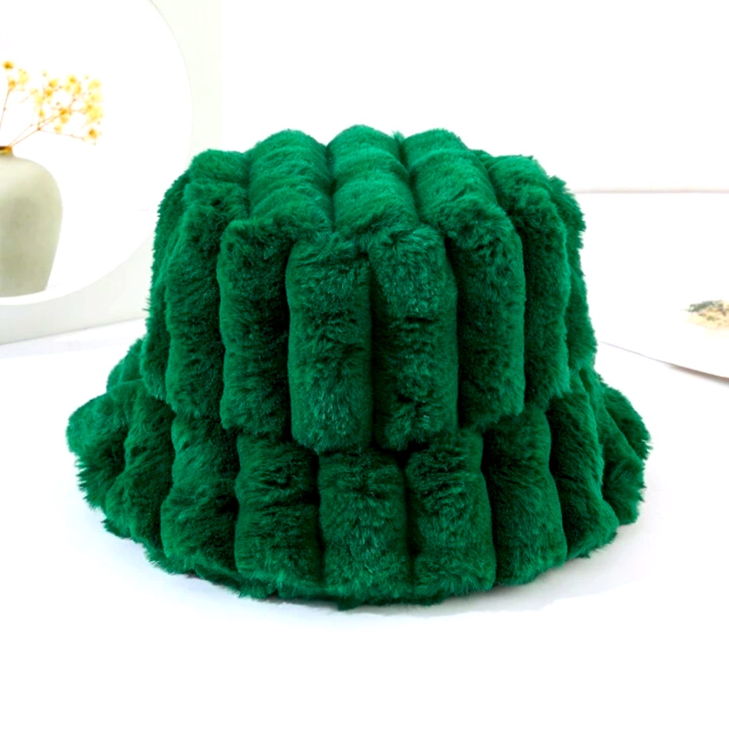 Solid Green Fluffy Bucket Hat